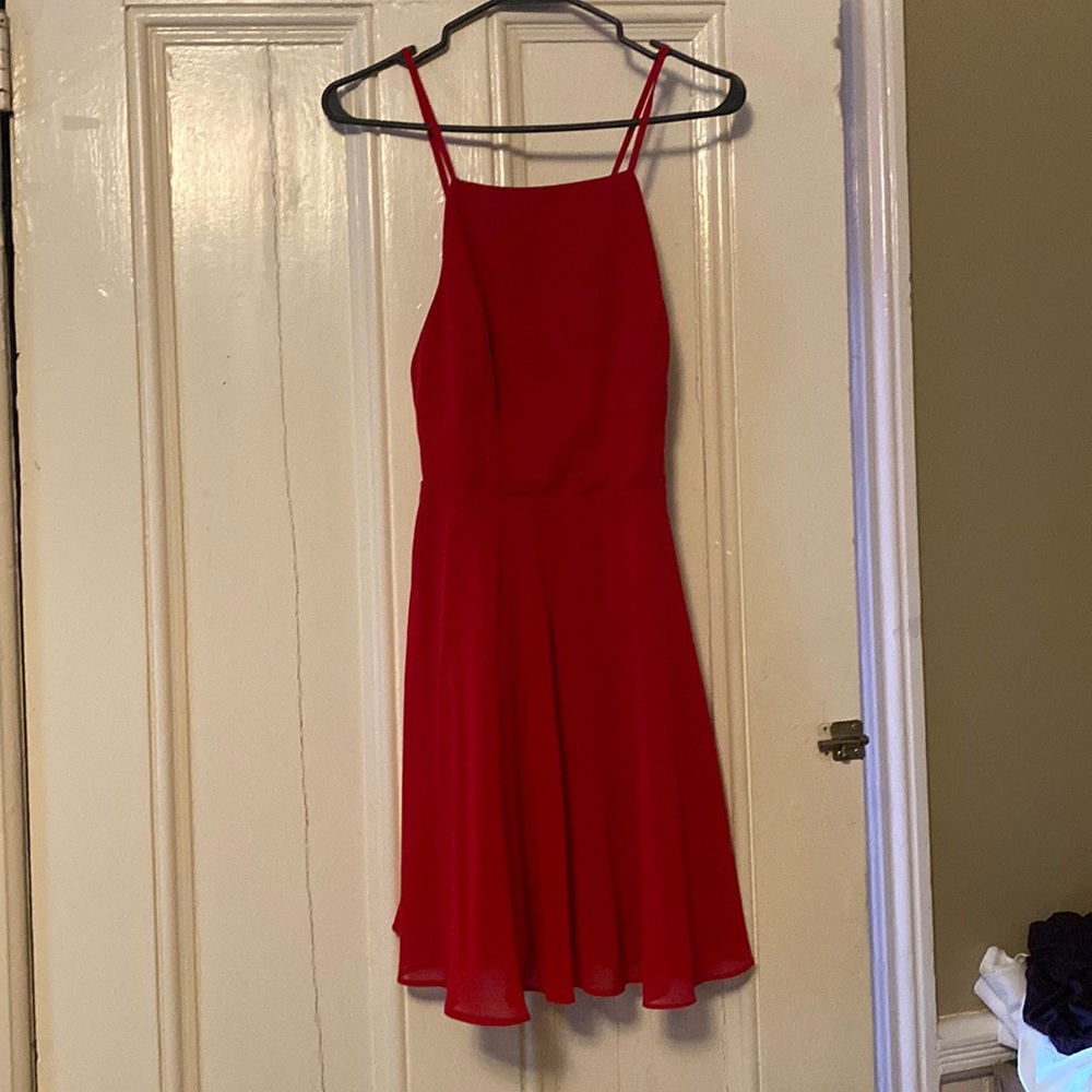 Red Cross back spaghetti strap dress